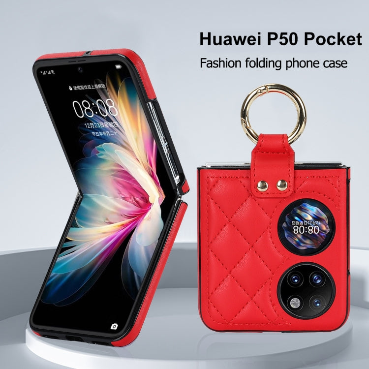 For Huawei P50 Pocket Rhombic Microfiber Folding Phone Case with Ring(Red) - free shipping - PMC TechLife - Order now!