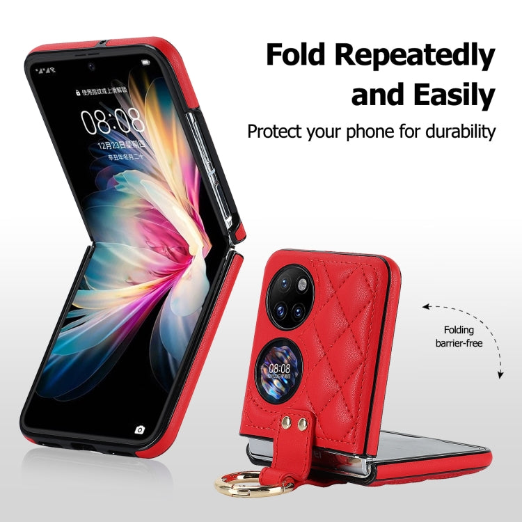 For Huawei P50 Pocket Rhombic Microfiber Folding Phone Case with Ring(Red) - free shipping - PMC TechLife - Order now!