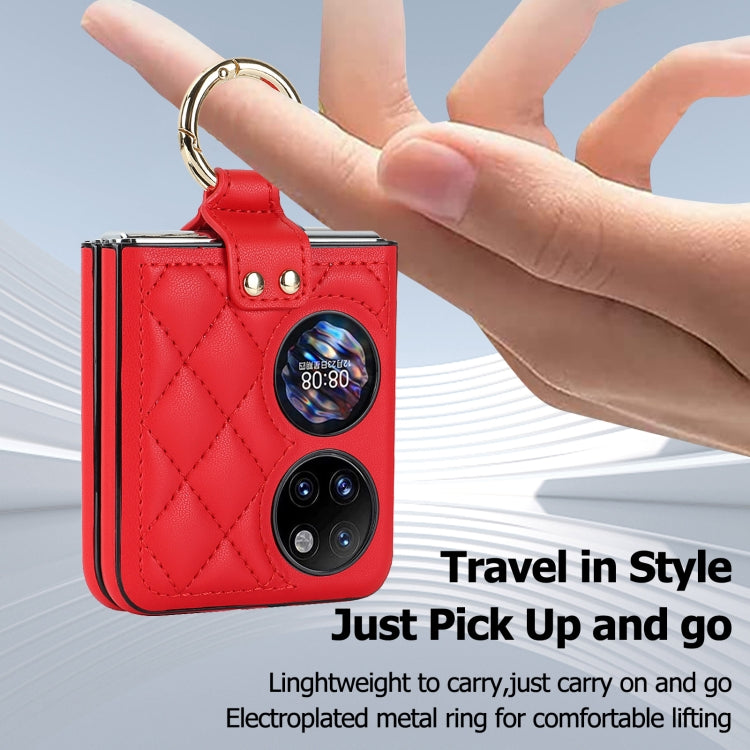 For Huawei P50 Pocket Rhombic Microfiber Folding Phone Case with Ring(Red) - free shipping - PMC TechLife - Order now!