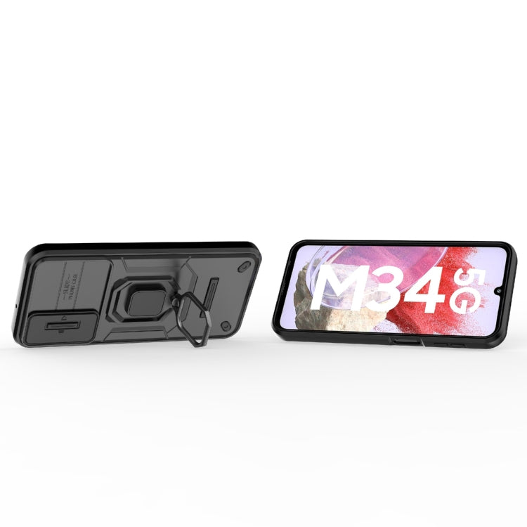For Samsung Galaxy M34 5G India Sliding Camshield TPU + PC Shockproof Phone Case with Holder(Black) - Galaxy Phone Cases by PMC TechLife | Online Shopping South Africa | PMC TechLife | Buy Now Pay Later Mobicred