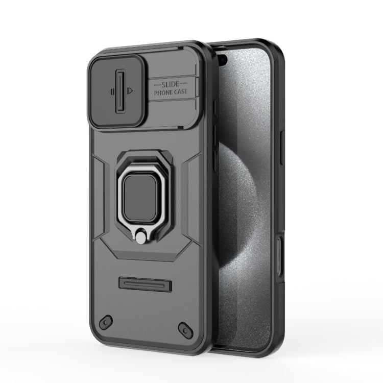 For iPhone 16 Pro Max Sliding Camshield TPU + PC Shockproof Phone Case with Holder(Black) - iPhone 16 Pro Max Cases by PMC TechLife | Online Shopping South Africa | PMC TechLife | Buy Now Pay Later Mobicred