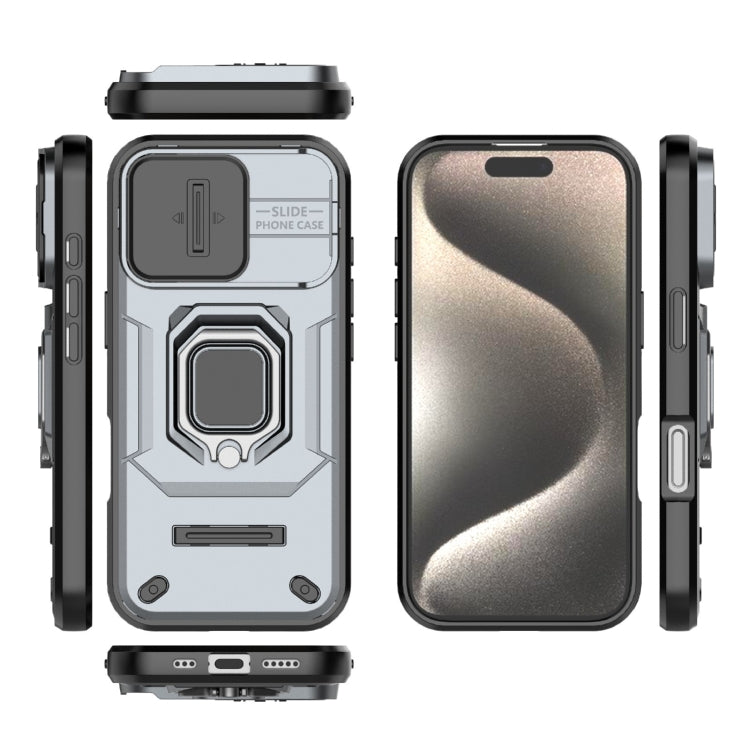 For iPhone 16 Pro Sliding Camshield TPU + PC Shockproof Phone Case with Holder(Grey) - iPhone 16 Pro Cases by PMC TechLife | Online Shopping South Africa | PMC TechLife | Buy Now Pay Later Mobicred