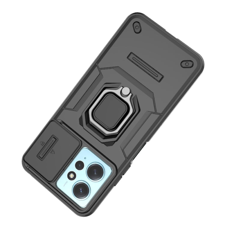 For Xiaomi Redmi Note 12 4G Global Sliding Camshield TPU + PC Shockproof Phone Case with Holder(Black) - Xiaomi Cases by PMC TechLife | Online Shopping South Africa | PMC TechLife | Buy Now Pay Later Mobicred