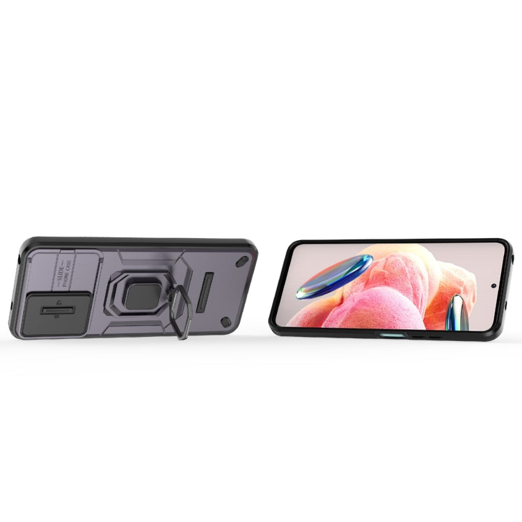 For Xiaomi Redmi Note 12 4G Global Sliding Camshield TPU + PC Shockproof Phone Case with Holder(Purple) - Xiaomi Cases by PMC TechLife | Online Shopping South Africa | PMC TechLife | Buy Now Pay Later Mobicred