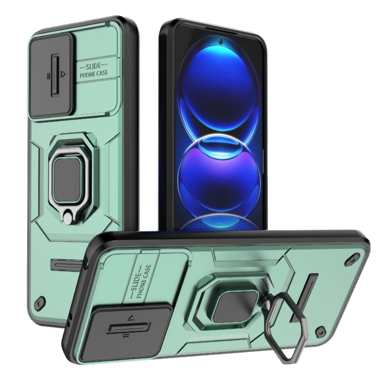 For Xiaomi Redmi Note 12 5G Global Sliding Camshield TPU + PC Shockproof Phone Case with Holder(Green) - Xiaomi Cases by PMC Jewellery | Online Shopping South Africa | PMC Jewellery | Buy Now Pay Later Mobicred