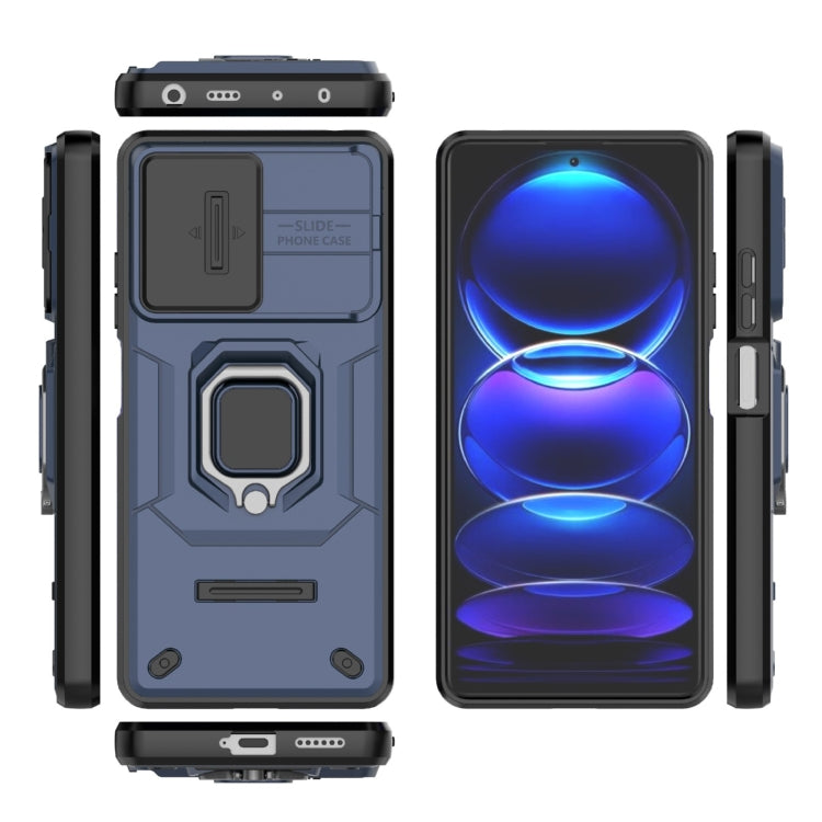 For Xiaomi Redmi Note 12 Pro+ 5G Global Sliding Camshield TPU + PC Shockproof Phone Case with Holder(Blue) - Xiaomi Cases by PMC TechLife | Online Shopping South Africa | PMC TechLife | Buy Now Pay Later Mobicred