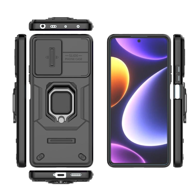 For Xiaomi Redmi Note 12 Turbo 5G Sliding Camshield TPU + PC Shockproof Phone Case with Holder(Black) - Xiaomi Cases by PMC TechLife | Online Shopping South Africa | PMC TechLife | Buy Now Pay Later Mobicred