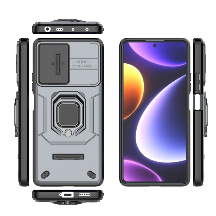 For Xiaomi Redmi Note 12 Turbo 5G Sliding Camshield TPU + PC Shockproof Phone Case with Holder(Grey) - Xiaomi Cases by PMC TechLife | Online Shopping South Africa | PMC TechLife | Buy Now Pay Later Mobicred