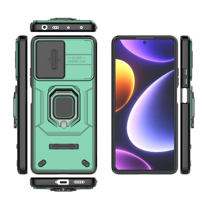 For Xiaomi Redmi Note 12 Turbo 5G Sliding Camshield TPU + PC Shockproof Phone Case with Holder(Green) - Xiaomi Cases by PMC Jewellery | Online Shopping South Africa | PMC Jewellery | Buy Now Pay Later Mobicred