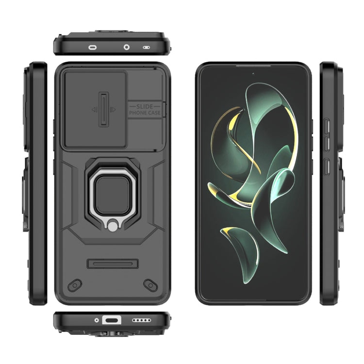 For Xiaomi Redmi K60 Ultra 5G Sliding Camshield TPU + PC Shockproof Phone Case with Holder(Black) - Xiaomi Cases by PMC TechLife | Online Shopping South Africa | PMC TechLife | Buy Now Pay Later Mobicred