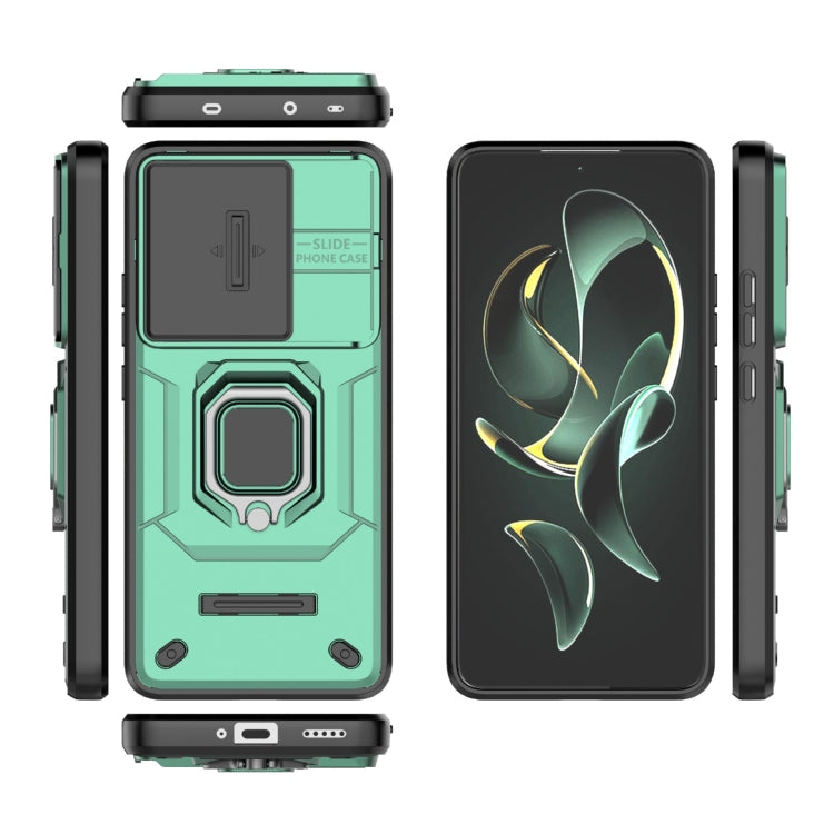 For Xiaomi Redmi K60 Ultra 5G Sliding Camshield TPU + PC Shockproof Phone Case with Holder(Green) - Xiaomi Cases by PMC TechLife | Online Shopping South Africa | PMC TechLife | Buy Now Pay Later Mobicred