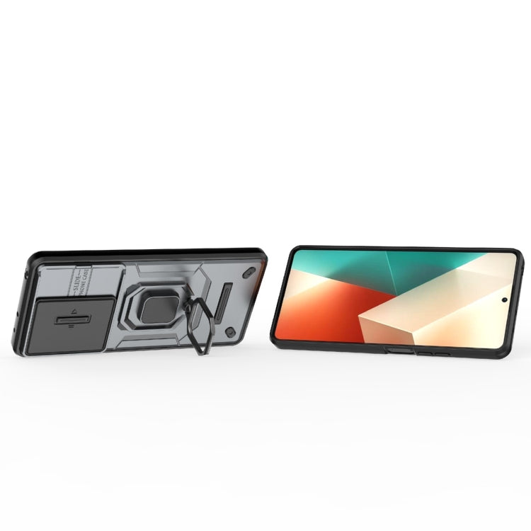 For Xiaomi Redmi Note 13 5G Sliding Camshield TPU + PC Shockproof Phone Case with Holder(Grey) - Note 13 Cases by PMC TechLife | Online Shopping South Africa | PMC TechLife | Buy Now Pay Later Mobicred