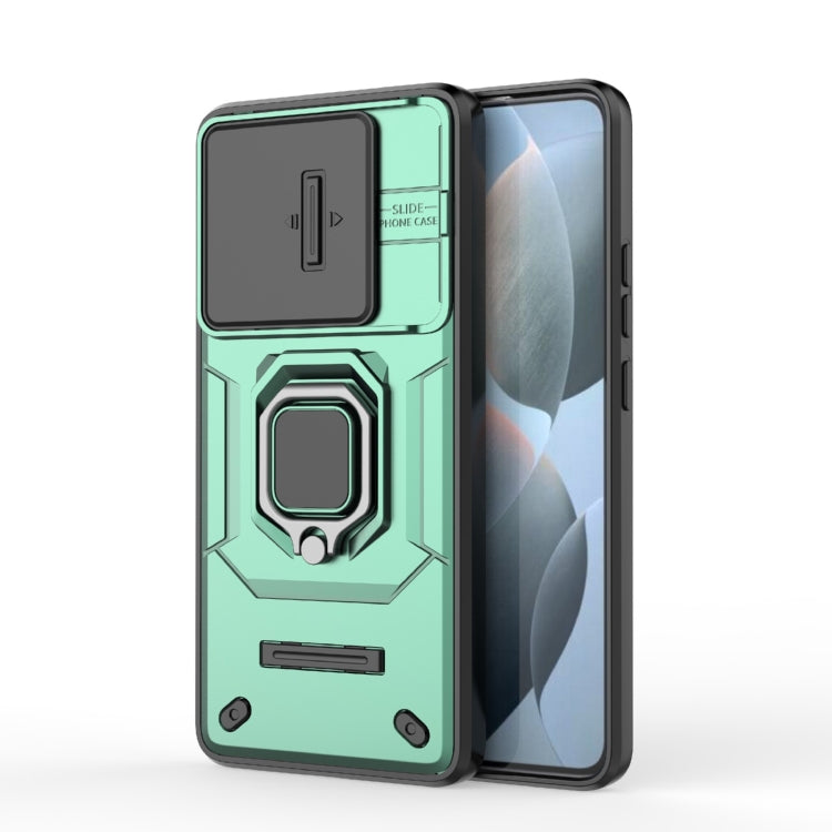 For Xiaomi Redmi K70E 5G Sliding Camshield TPU + PC Shockproof Phone Case with Holder(Green) - K70E Cases by PMC Jewellery | Online Shopping South Africa | PMC Jewellery | Buy Now Pay Later Mobicred