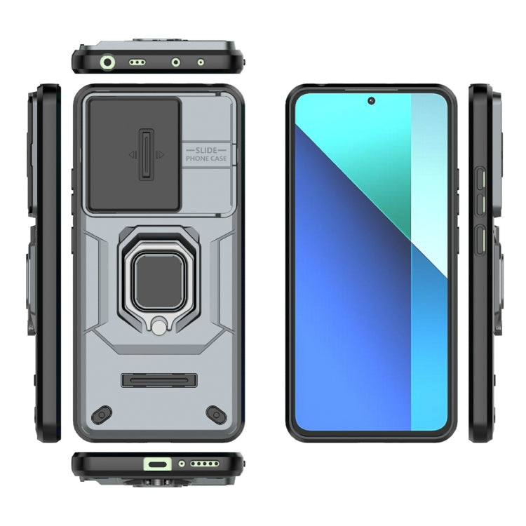 For Xiaomi Redmi Note 13 4G Global Sliding Camshield TPU + PC Shockproof Phone Case with Holder(Grey) - Note 13 Cases by PMC TechLife | Online Shopping South Africa | PMC TechLife | Buy Now Pay Later Mobicred