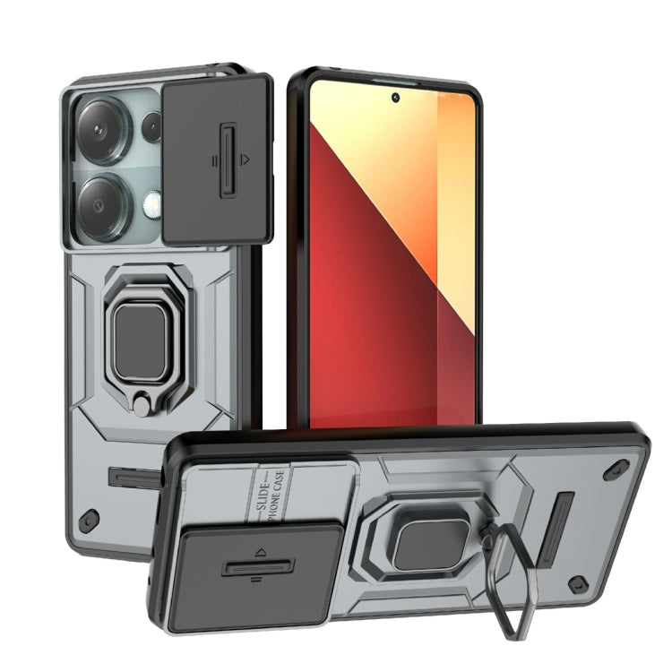 For Xiaomi Redmi Note 13 Pro 4G Global Sliding Camshield TPU + PC Shockproof Phone Case with Holder(Grey) - Note 13 Pro Cases by PMC TechLife | Online Shopping South Africa | PMC TechLife | Buy Now Pay Later Mobicred