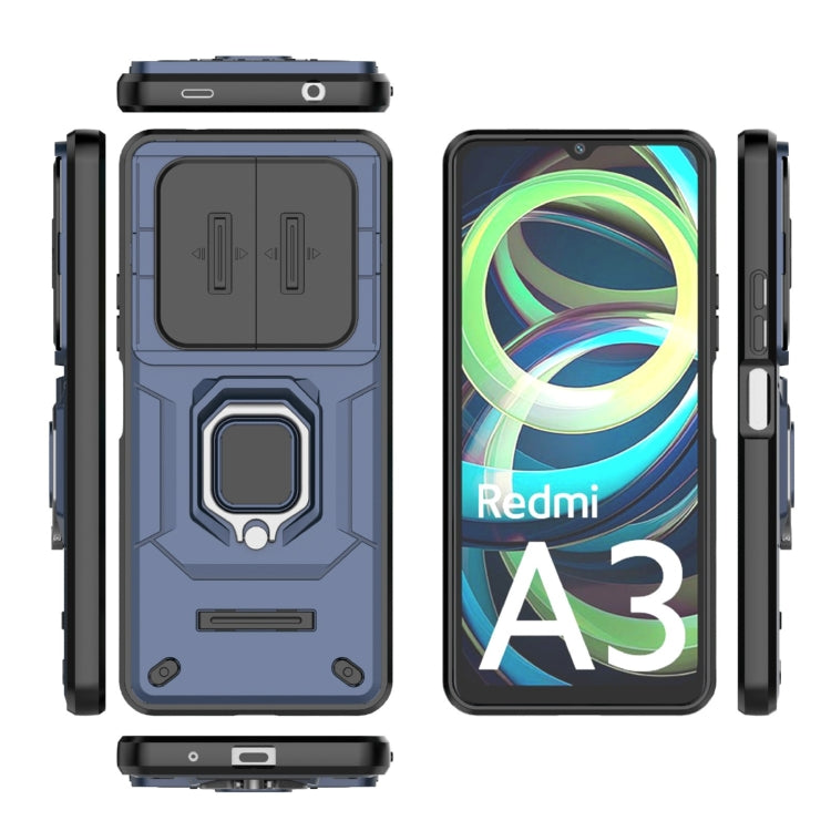 For Xiaomi Redmi A3 4G Global Sliding Camshield TPU + PC Shockproof Phone Case with Holder(Blue) - Xiaomi Cases by PMC TechLife | Online Shopping South Africa | PMC TechLife | Buy Now Pay Later Mobicred