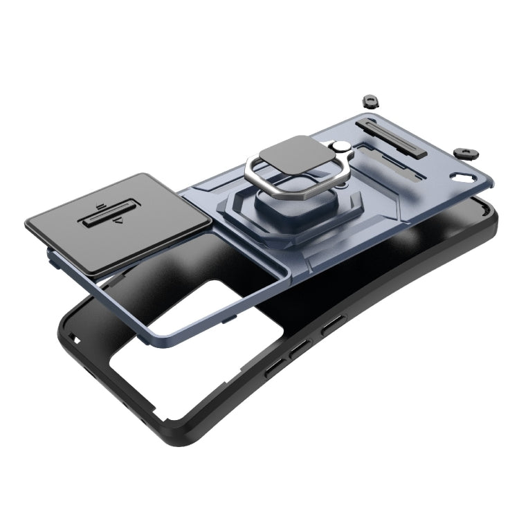 For Xiaomi Redmi Turbo 3 5G Sliding Camshield TPU + PC Shockproof Phone Case with Holder(Grey) - Xiaomi Cases by PMC TechLife | Online Shopping South Africa | PMC TechLife | Buy Now Pay Later Mobicred