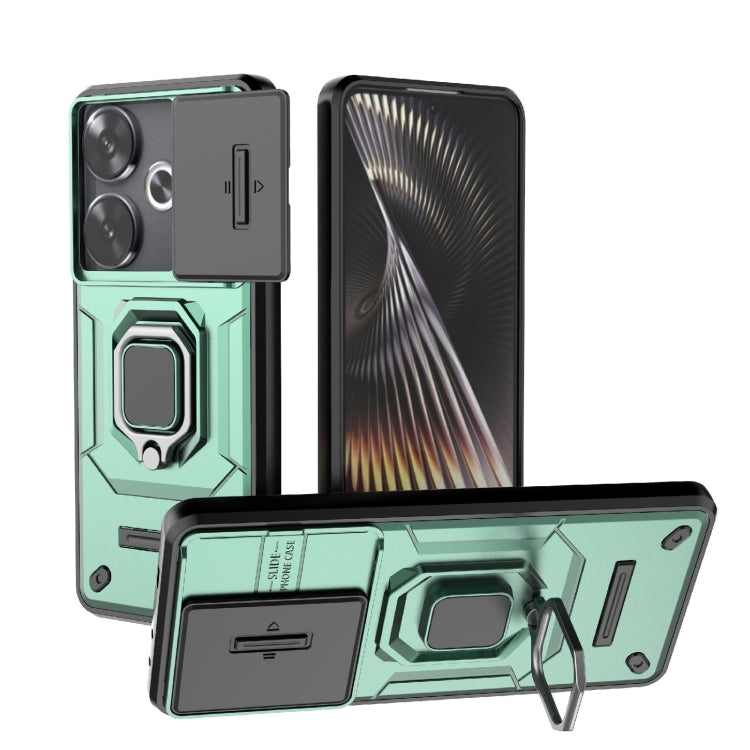 For Xiaomi Redmi Turbo 3 5G Sliding Camshield TPU + PC Shockproof Phone Case with Holder(Green) - Xiaomi Cases by PMC TechLife | Online Shopping South Africa | PMC TechLife | Buy Now Pay Later Mobicred