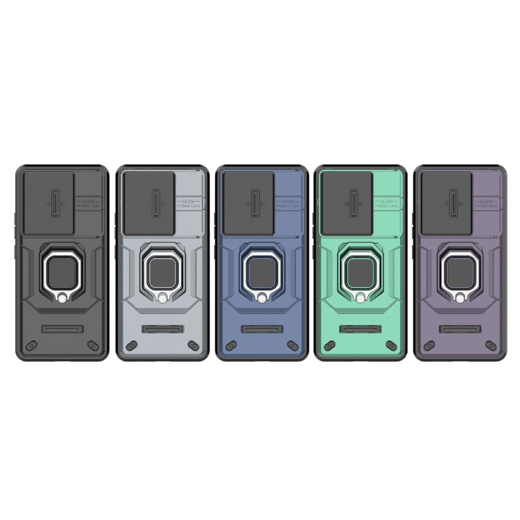For Xiaomi Redmi Turbo 3 5G Sliding Camshield TPU + PC Shockproof Phone Case with Holder(Green) - Xiaomi Cases by PMC TechLife | Online Shopping South Africa | PMC TechLife | Buy Now Pay Later Mobicred