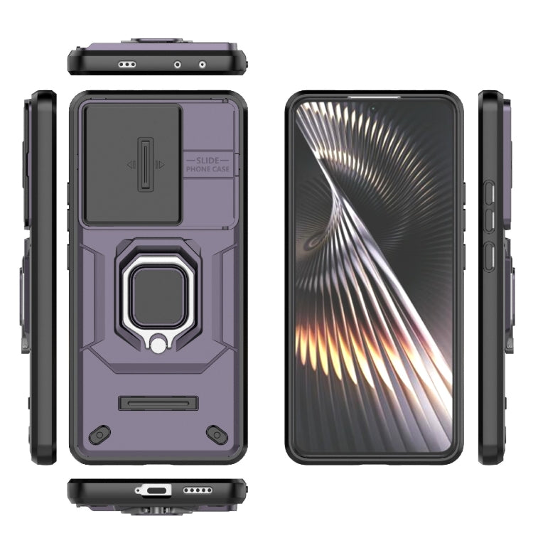 For Xiaomi Redmi Turbo 3 5G Sliding Camshield TPU + PC Shockproof Phone Case with Holder(Purple) - Xiaomi Cases by PMC TechLife | Online Shopping South Africa | PMC TechLife | Buy Now Pay Later Mobicred