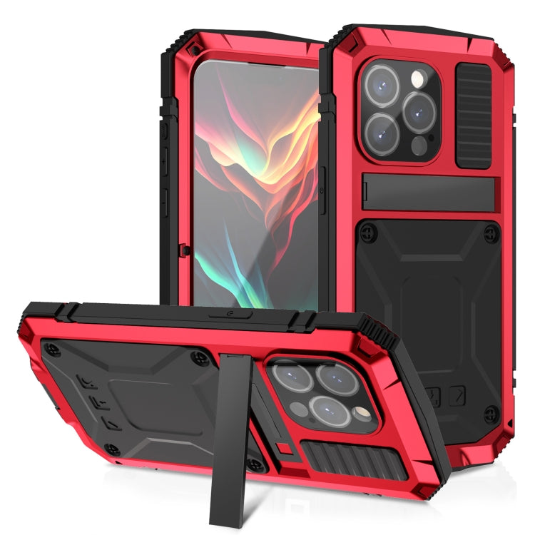 For iPhone 15 Pro Max R-JUST Shockproof Life Waterproof Dust-proof Metal + Silicone Phone Case with Holder(Red) - iPhone 15 Pro Max Cases by R-JUST | Online Shopping South Africa | PMC TechLife | Buy Now Pay Later Mobicred