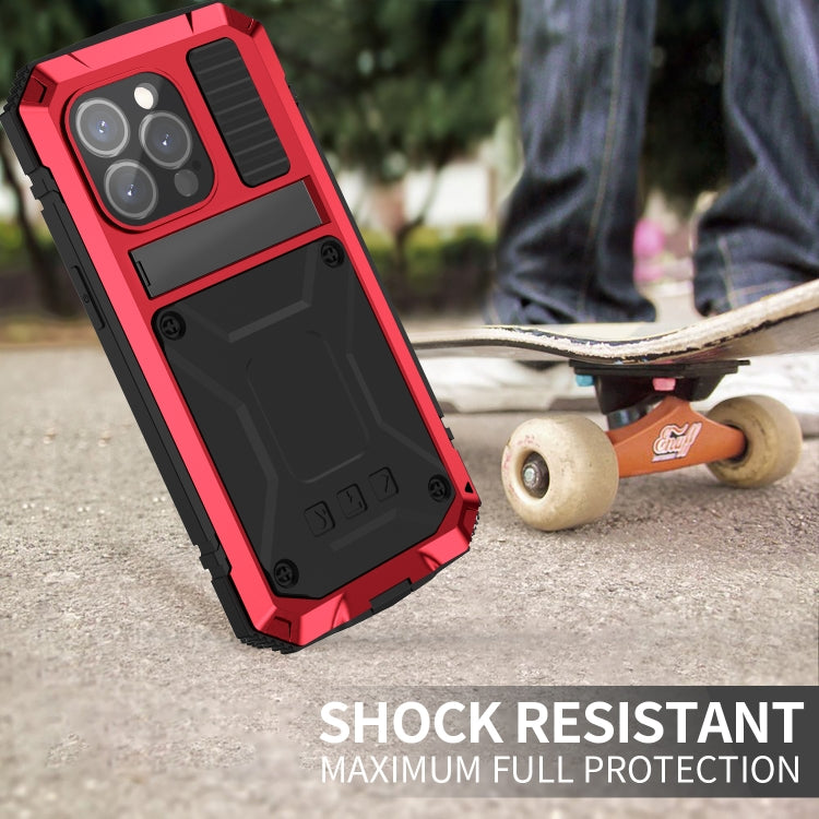 For iPhone 15 Pro Max R-JUST Shockproof Life Waterproof Dust-proof Metal + Silicone Phone Case with Holder(Red) - iPhone 15 Pro Max Cases by R-JUST | Online Shopping South Africa | PMC TechLife | Buy Now Pay Later Mobicred