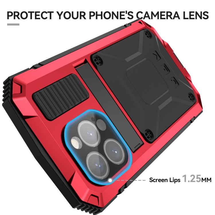 For iPhone 15 Pro Max R-JUST Shockproof Life Waterproof Dust-proof Metal + Silicone Phone Case with Holder(Red) - iPhone 15 Pro Max Cases by R-JUST | Online Shopping South Africa | PMC TechLife | Buy Now Pay Later Mobicred