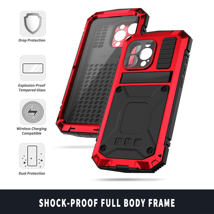 For iPhone 15 Pro Max R-JUST Shockproof Life Waterproof Dust-proof Metal + Silicone Phone Case with Holder(Red) - iPhone 15 Pro Max Cases by R-JUST | Online Shopping South Africa | PMC TechLife | Buy Now Pay Later Mobicred