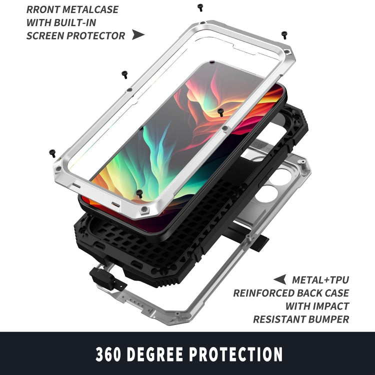 For iPhone 15 Pro Max R-JUST Shockproof Life Waterproof Dust-proof Metal + Silicone Phone Case with Holder(Silver) - iPhone 15 Pro Max Cases by R-JUST | Online Shopping South Africa | PMC TechLife
