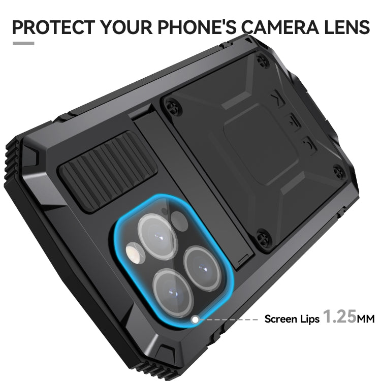 For iPhone 15 Pro R-JUST Shockproof Life Waterproof Dust-proof Metal + Silicone Phone Case with Holder(Black) - iPhone 15 Pro Cases by R-JUST | Online Shopping South Africa | PMC TechLife | Buy Now Pay Later Mobicred