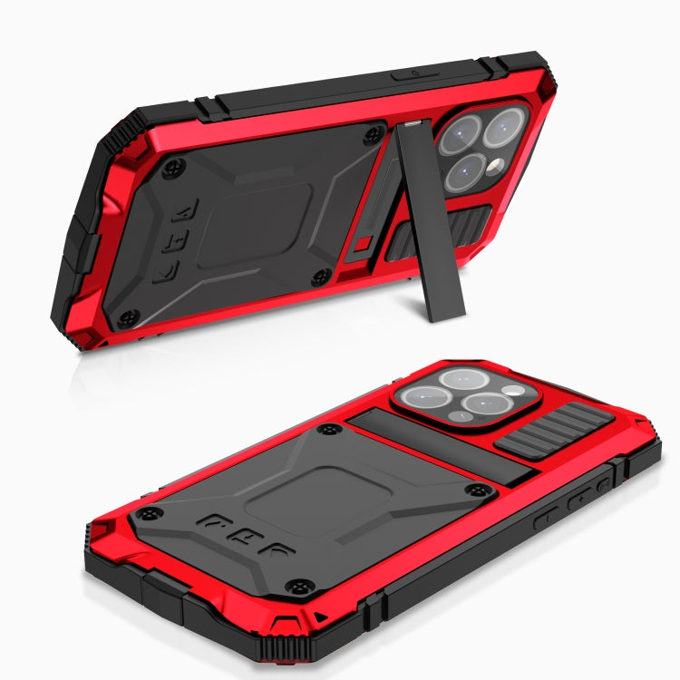 For iPhone 15 Pro R-JUST Shockproof Life Waterproof Dust-proof Metal + Silicone Phone Case with Holder(Red) - iPhone 15 Pro Cases by R-JUST | Online Shopping South Africa | PMC TechLife | Buy Now Pay Later Mobicred