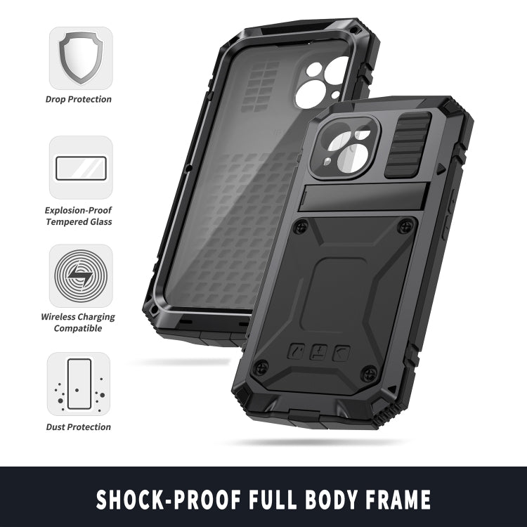 For iPhone 15 R-JUST Shockproof Life Waterproof Dust-proof Metal + Silicone Phone Case with Holder(Black) - iPhone 15 Cases by R-JUST | Online Shopping South Africa | PMC Jewellery