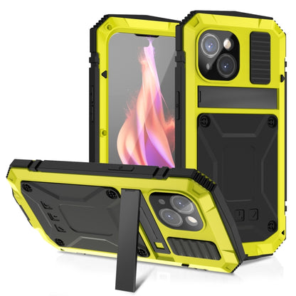 For iPhone 15 R-JUST Shockproof Life Waterproof Dust-proof Metal + Silicone Phone Case with Holder(Yellow) - iPhone 15 Cases by R-JUST | Online Shopping South Africa | PMC Jewellery