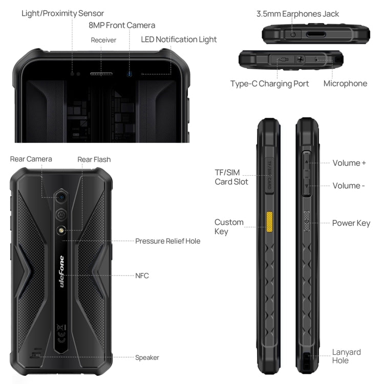 Ulefone Armor X12 Pro, 4GB+64GB, IP68/IP69K Rugged Phone, 5.45 inch Android 13 MediaTek Helio G36 Octa Core, Network: 4G, NFC(All Black) - free shipping - PMC TechLife - Order now!