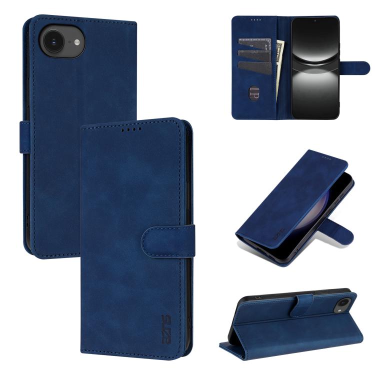 For iPhone 16e AZNS Skin Feel Calf Texture Flip Leather Phone Case(Blue) - iPhone 16e Cases by AZNS | Online Shopping South Africa | PMC TechLife | Buy Now Pay Later Mobicred