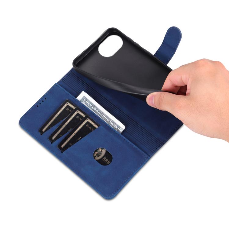 For iPhone 16e AZNS Skin Feel Calf Texture Flip Leather Phone Case(Blue) - iPhone 16e Cases by AZNS | Online Shopping South Africa | PMC TechLife | Buy Now Pay Later Mobicred