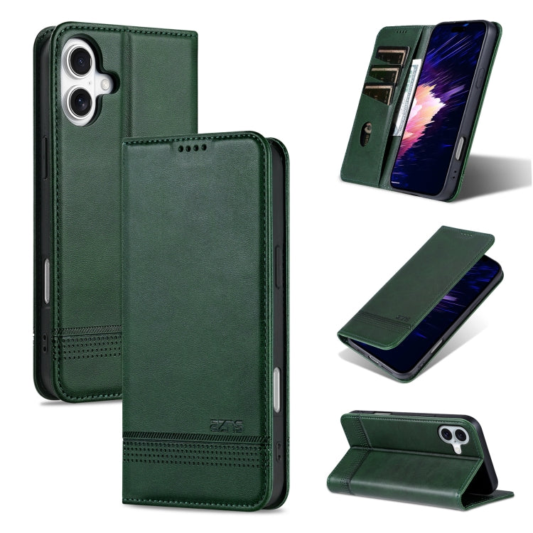 For iPhone 16 Plus AZNS Magnetic Calf Texture Flip Leather Phone Case(Dark Green) - iPhone 16 Plus Cases by AZNS | Online Shopping South Africa | PMC Jewellery | Buy Now Pay Later Mobicred