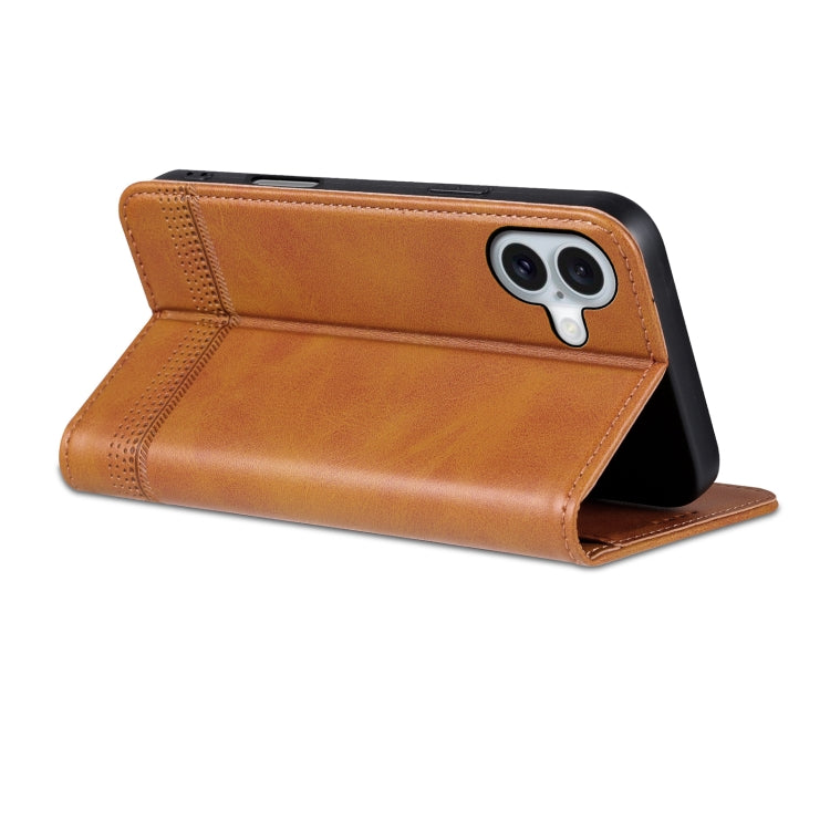 For iPhone 16 AZNS Magnetic Calf Texture Flip Leather Phone Case(Light Brown) - free shipping - PMC Jewellery - Order now!