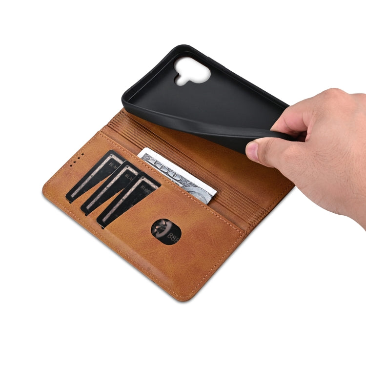For iPhone 16 AZNS Magnetic Calf Texture Flip Leather Phone Case(Light Brown) - free shipping - PMC Jewellery - Order now!