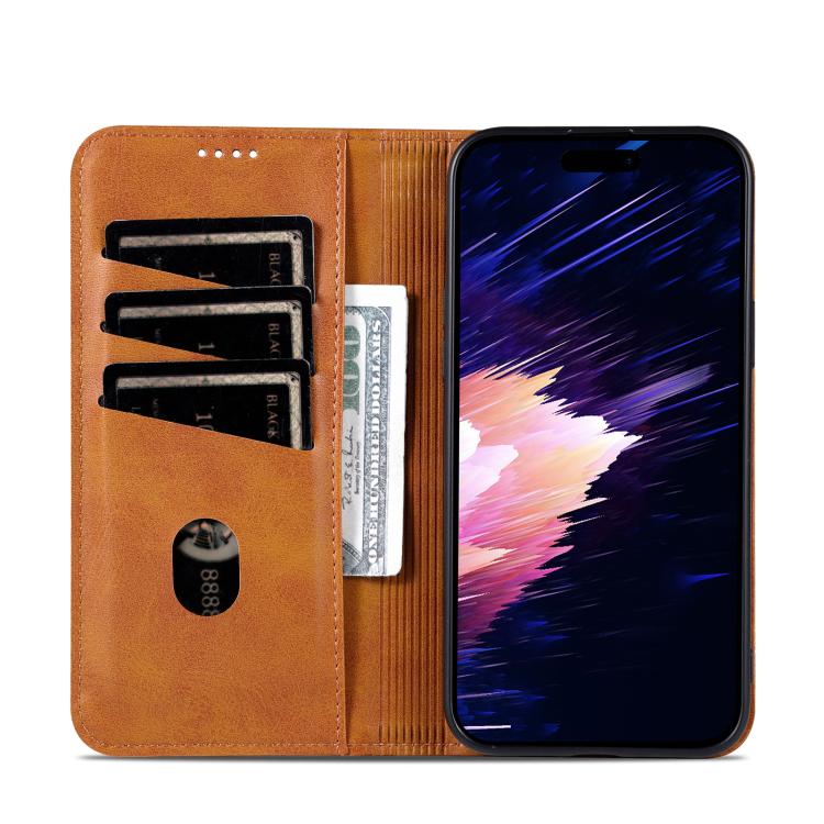 For iPhone 16e AZNS Magnetic Calf Texture Flip Leather Phone Case(Light Brown) - iPhone 16e Cases by AZNS | Online Shopping South Africa | PMC TechLife | Buy Now Pay Later Mobicred