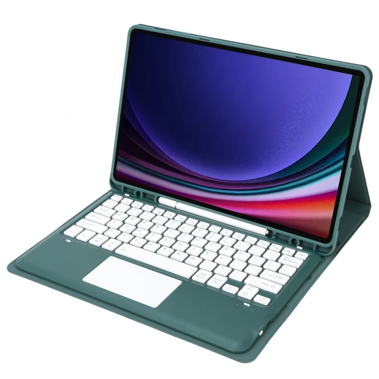 For Samsung Galaxy Tab S9 FE+ A810B-A Touch Pad Detachable Bluetooth Keyboard Leather Tablet Case(Dark Green) - Samsung Keyboard by PMC TechLife | Online Shopping South Africa | PMC TechLife