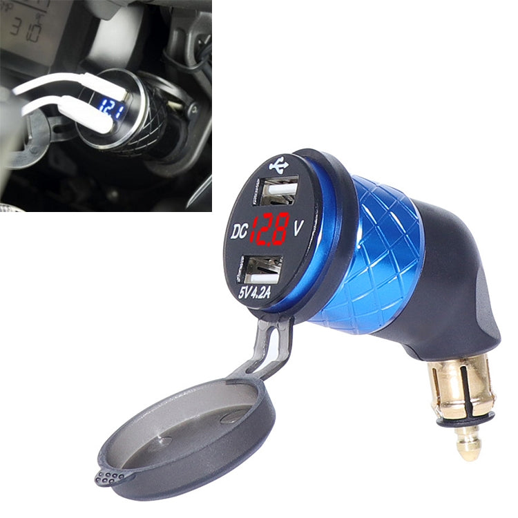 German EU Plug Special Motorcycle Elbow Charger Dual USB Voltmeter 4.2A Charger, Shell Color:Blue(Red Light) - Battery Charger by PMC Jewellery | Online Shopping South Africa | PMC Jewellery | Buy Now Pay Later Mobicred