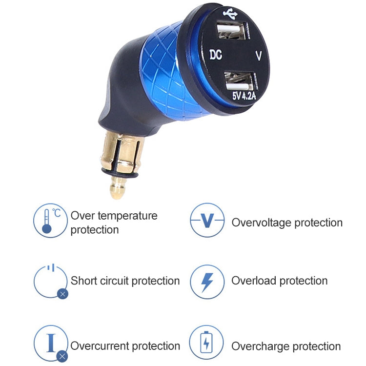 German EU Plug Special Motorcycle Elbow Charger Dual USB Voltmeter 4.2A Charger, Shell Color:Gold(Green Light) - Battery Charger by PMC TechLife | Online Shopping South Africa | PMC TechLife | Buy Now Pay Later Mobicred