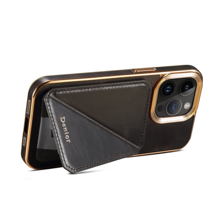 For iPhone 15 Pro Max Denior Oil Wax Leather Electroplating Card Slot Holder Phone Case(Black) - free shipping - PMC Jewellery - Order now!
