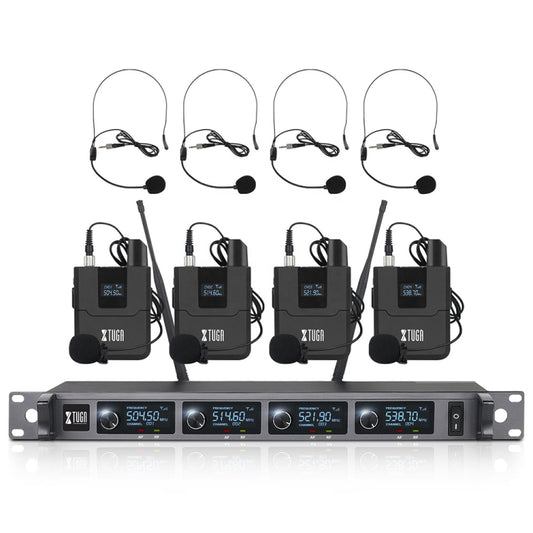 XTUGA A140-B Wireless Microphone System 4 BodyPack Headset Lavalier Microphone(UK Plug) - Microphone by XTUGA | Online Shopping South Africa | PMC Jewellery | Buy Now Pay Later Mobicred