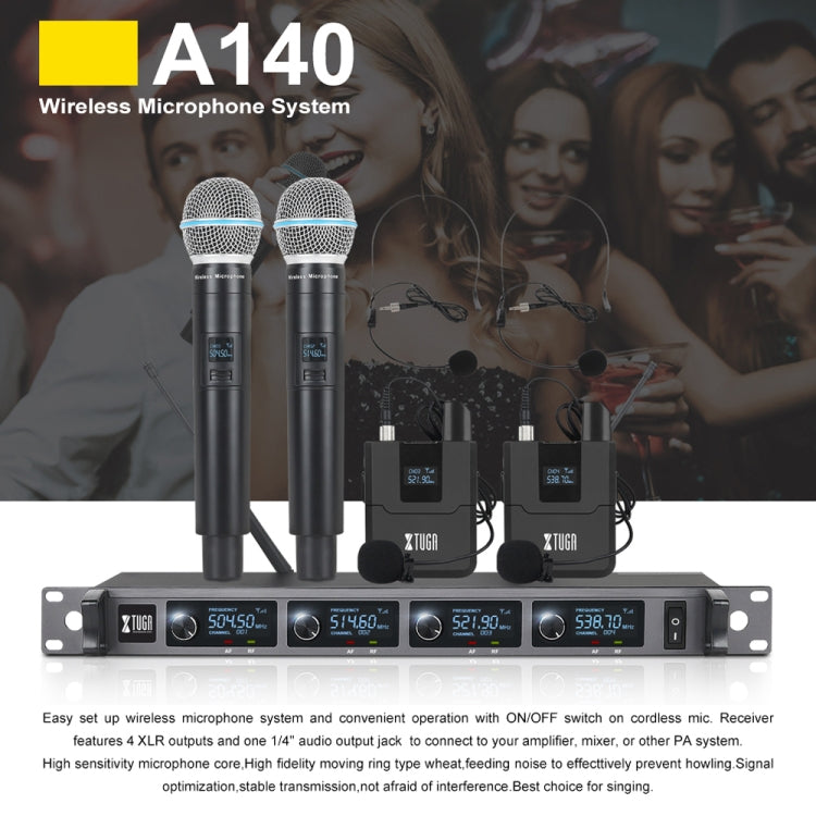 XTUGA A140-B Wireless Microphone System 4 BodyPack Headset Lavalier Microphone(US Plug) - free shipping - PMC Jewellery - Order now!
