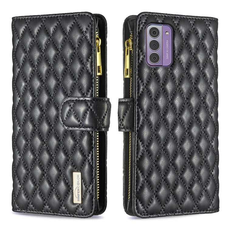 For Nokia G42/G310 Diamond Lattice Zipper Wallet Leather Flip Phone Case(Black) - Nokia Cases by PMC TechLife | Online Shopping South Africa | PMC TechLife | Buy Now Pay Later Mobicred