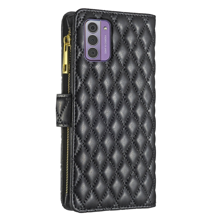 For Nokia G42/G310 Diamond Lattice Zipper Wallet Leather Flip Phone Case(Black) - Nokia Cases by PMC TechLife | Online Shopping South Africa | PMC TechLife | Buy Now Pay Later Mobicred