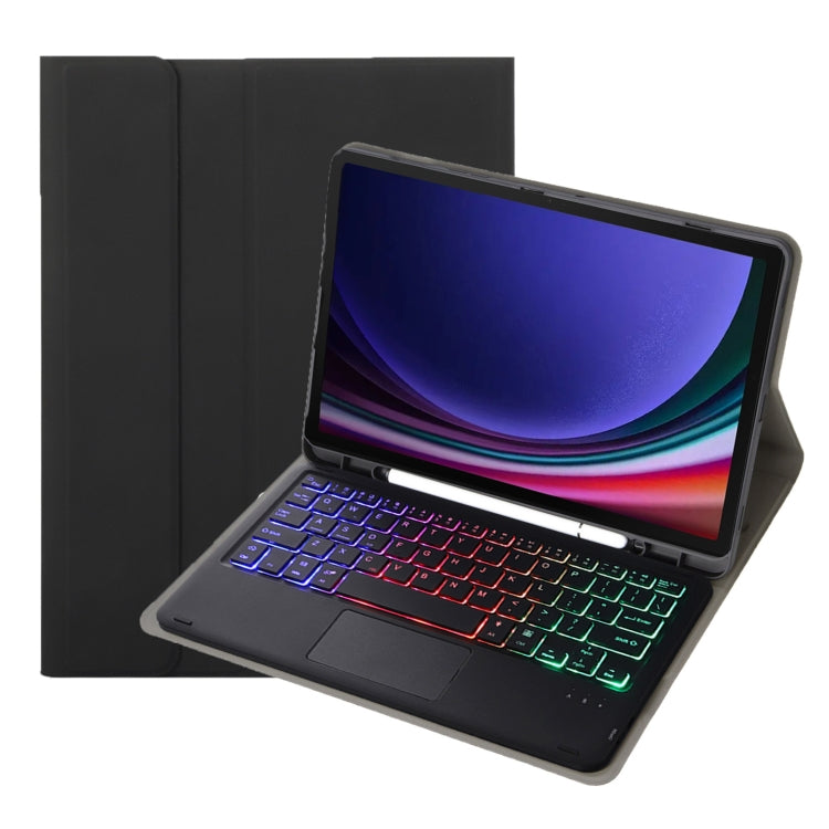 For Samsung Galaxy Tab S9 FE Candy Color Touch Backlight Bluetooth Keyboard Leather Tablet Case with Pen Holder(Black) - Samsung Keyboard by PMC TechLife | Online Shopping South Africa | PMC TechLife