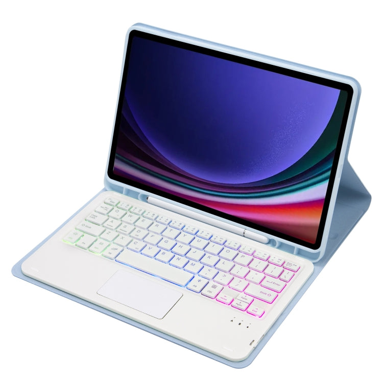 For Samsung Galaxy Tab S9 FE Candy Color Touch Backlight Bluetooth Keyboard Leather Tablet Case with Pen Holder(Ice Blue) - Samsung Keyboard by PMC TechLife | Online Shopping South Africa | PMC TechLife
